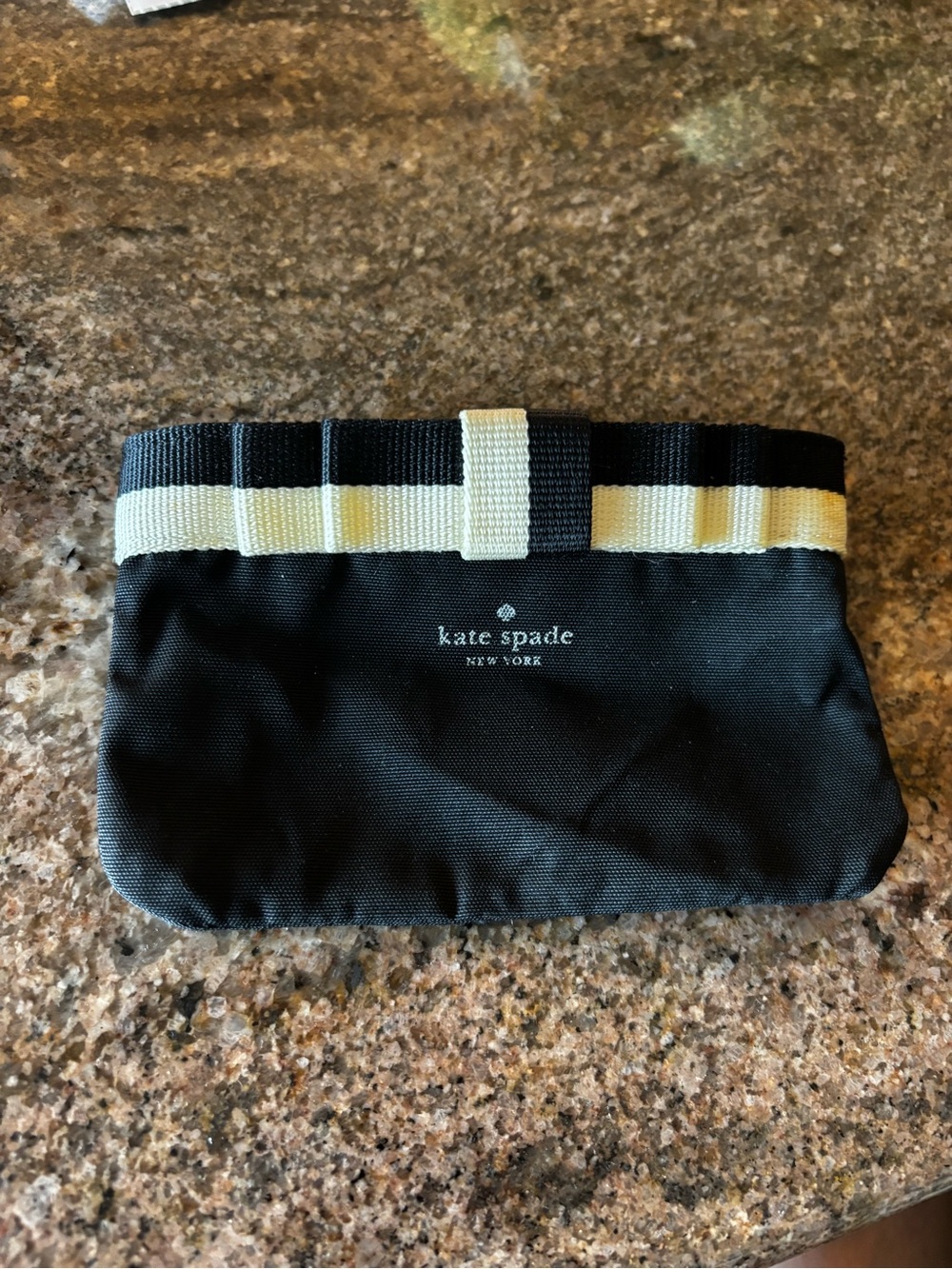 Kate Spade Black Mini Pouch with Cream Stripe Trim